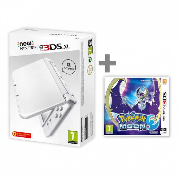 New Nintendo XL Pearl White + Pokemon Moon